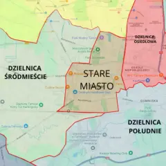 Mapa administracyjna Tarnowa, pokazująca dzielnice: Śródmieście, Osiedlowa i Południe. Tarnów jakie województwo?