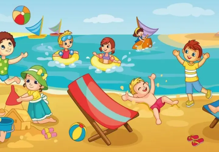 Dzieci bawią się na plaży, budując zamki z piasku i pływając. Miejmy nadzieję, że przyszłe pokolenia będą mogły cieszyć się takimi widokami, mimo zmian klimatycznych.