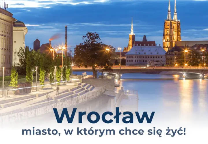 Wrocław, miasto w województwie dolnośląskim, nocą nad Odrą.