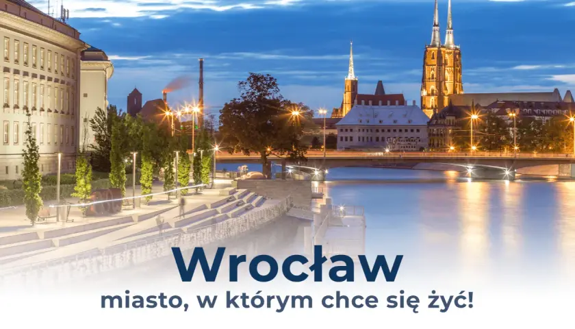 Wrocław, miasto w województwie dolnośląskim, nocą nad Odrą.