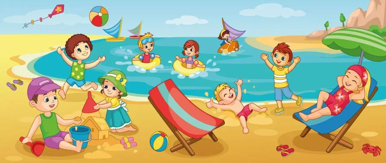 Dzieci bawią się na plaży, budując zamki z piasku i pływając. Miejmy nadzieję, że przyszłe pokolenia będą mogły cieszyć się takimi widokami, mimo zmian klimatycznych.